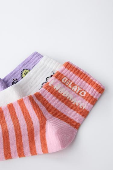 3-PACK OF ICE CREAM AND STRIPE PRINT SOCKS - Pink by Zara - Image 1