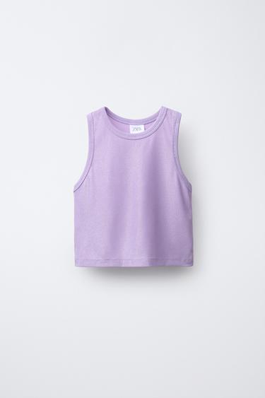 CAMISETA RIB BRILLOS - Lila de Zara