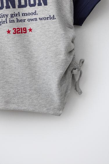 T-SHIRT IMPRIMÉ ET FRONCÉ - Gris chiné de Zara - Image 3