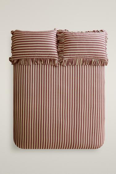STRIPED DUVET COVER WITH RUFFLE TRIM | KATHARINE POLE - Mid-red by Zara