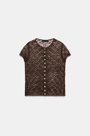 POINTELLE BUTTON-UP JUMPER - Brown / Taupe by Zara - Image 0