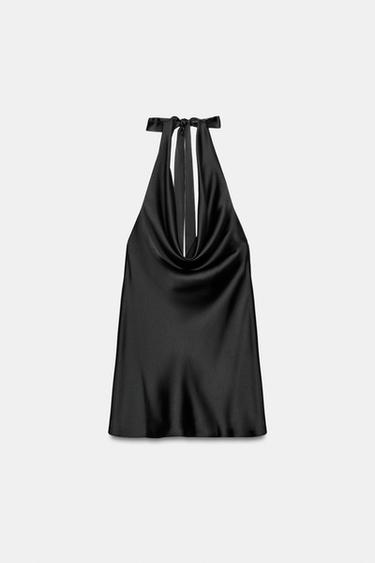 Zara SATIN EFFECT HALTER DRESS - Black