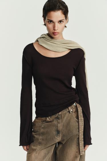 T-SHIRT EFFET DOUBLE SOFT - Marron chocolat de Zara - Image 1