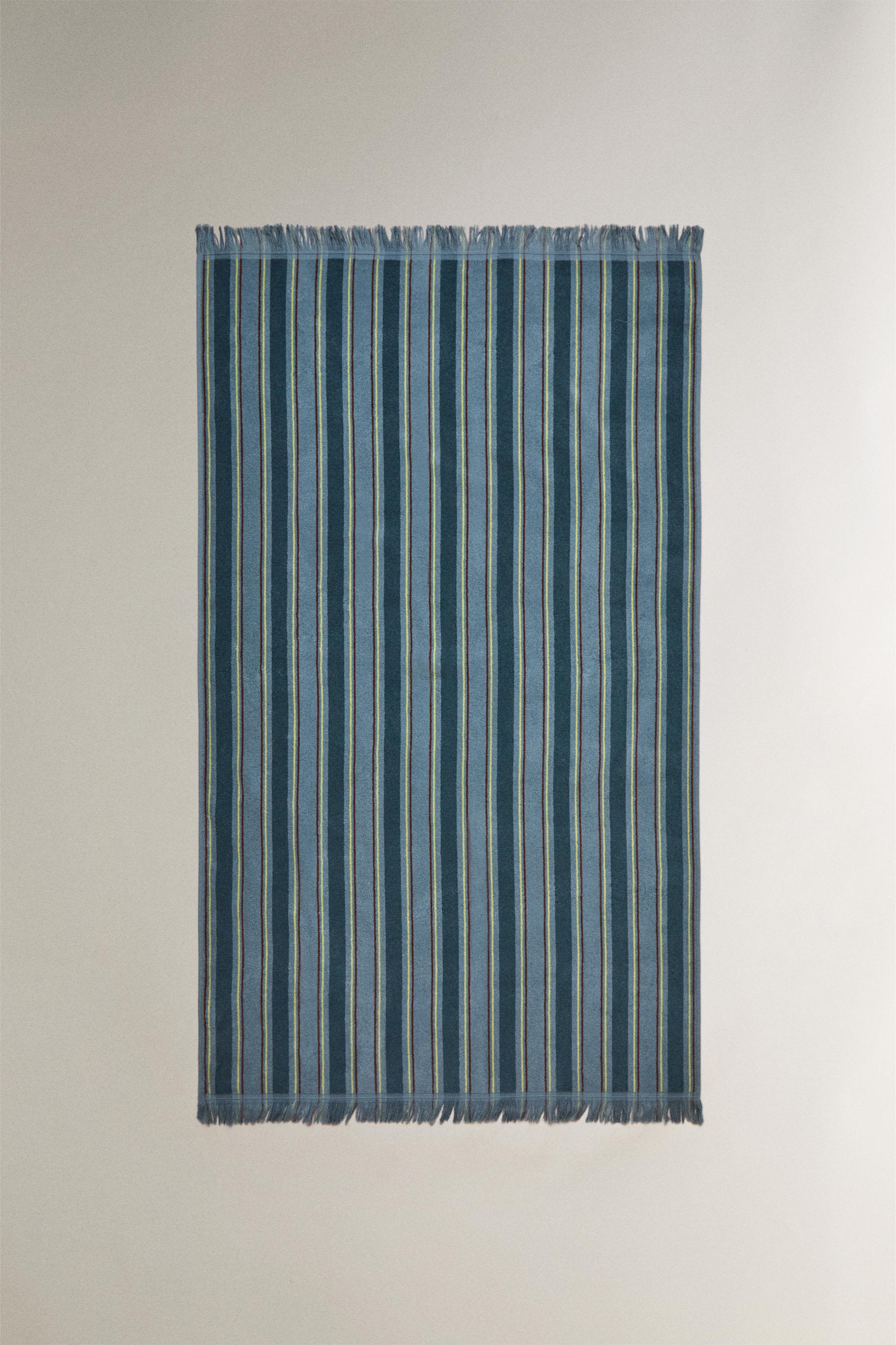 KIDS' STRIPED COTTON BEACH TOWEL — Blue