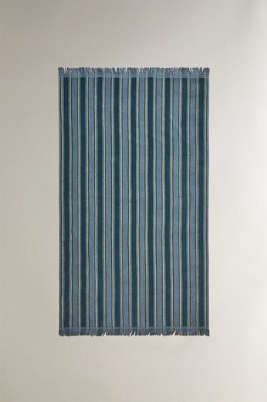 SERVIETTE DE PLAGE ENFANT COTON RAYURES - Bleu de Zara - Image 0