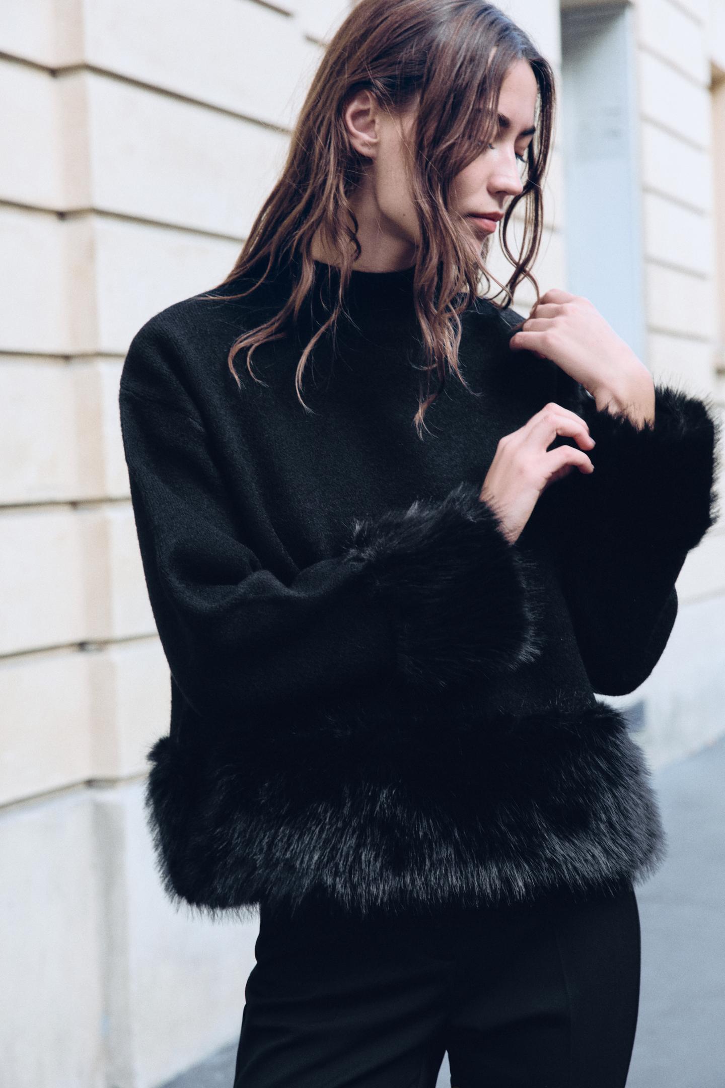 Женский свитер Zara Faux Fur Effect Combined, цвет: Чёрный — фото 5