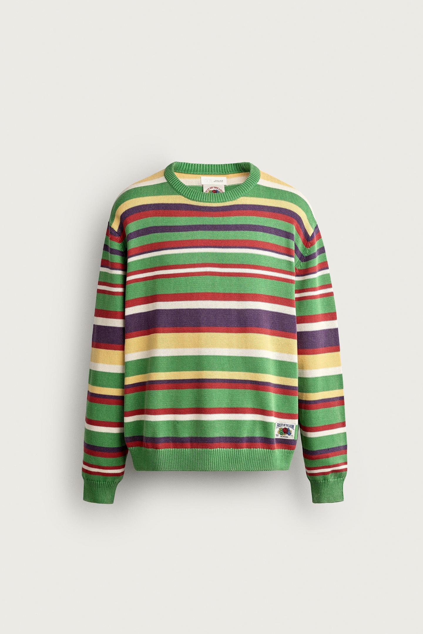 Мужской свитер Zara Fruit OF the Loom™ Embroidered 100% Cotton Jumper, цвет: Полосатый — фото 7
