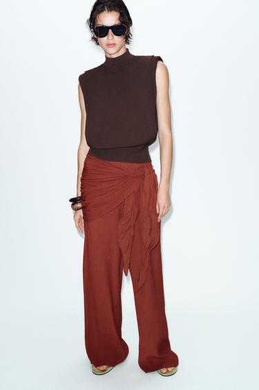 WIDE-LEG TROUSERS WITH SCARF - Terracotta by Zara