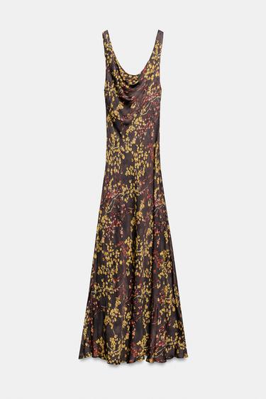 VESTIDO ESTAMPADO FLORES ESCOTE FLUIDO ZW COLLECTION - Khaki de Zara