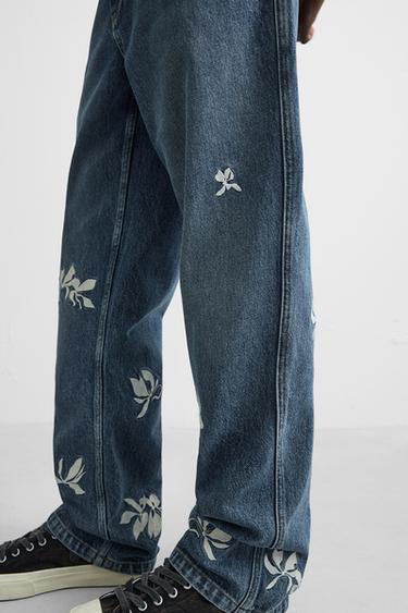 EMBROIDERED RELAXED FIT JEANS - Mid-blue by Zara - Image 4