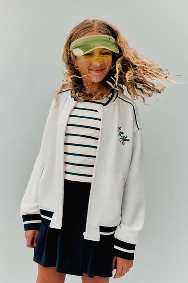 Zara PIQUÉ BOMBER JACKET WITH MODAL - White