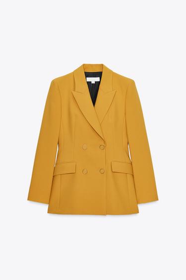 DOUBLE-BREASTED BLAZER WITH SHOULDER PADS - Mustard by Zara