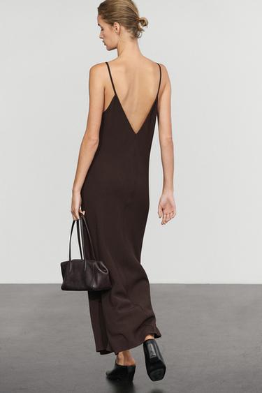 Flowing spaghetti strap midi dress — Brown 1