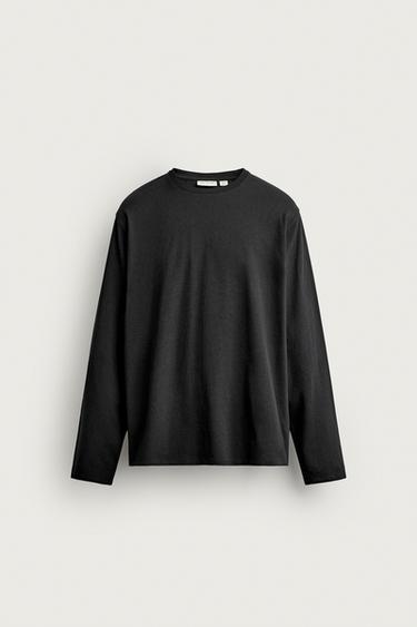 Zara LONG SLEEVE RELAXED FIT T-SHIRT - Black