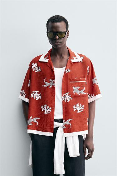 Zara CARP PRINT SHIRT - Ecru / Red