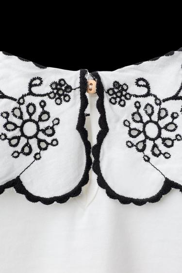 Zara EMBROIDERED COLLAR TOP - Black