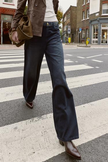 Zara Z1975 MID-RISE JACQUARD WAIST JEANS - Black
