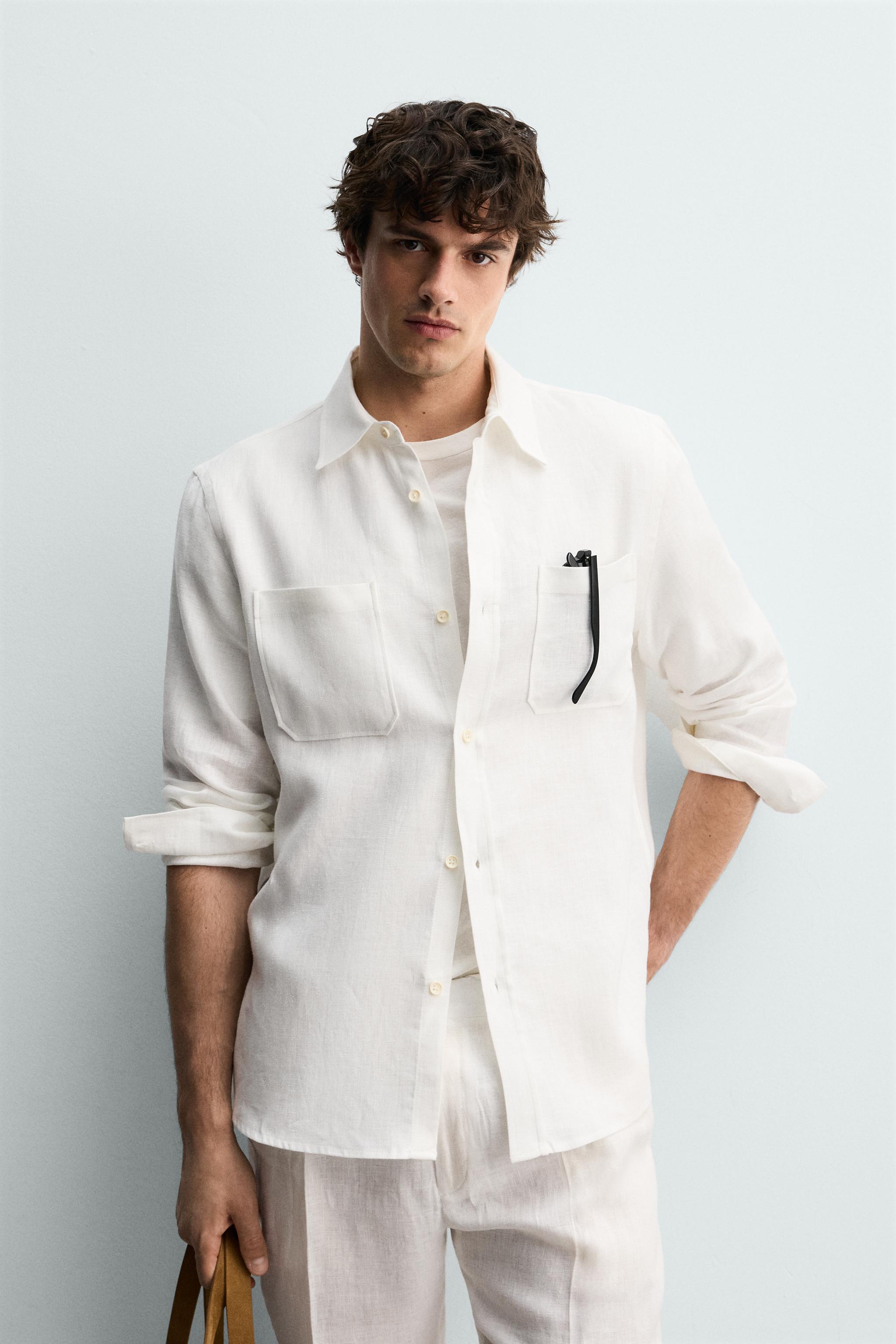 レギュラーフィット100%リネンシャツ - ホワイト | ZARA Japan / 日本