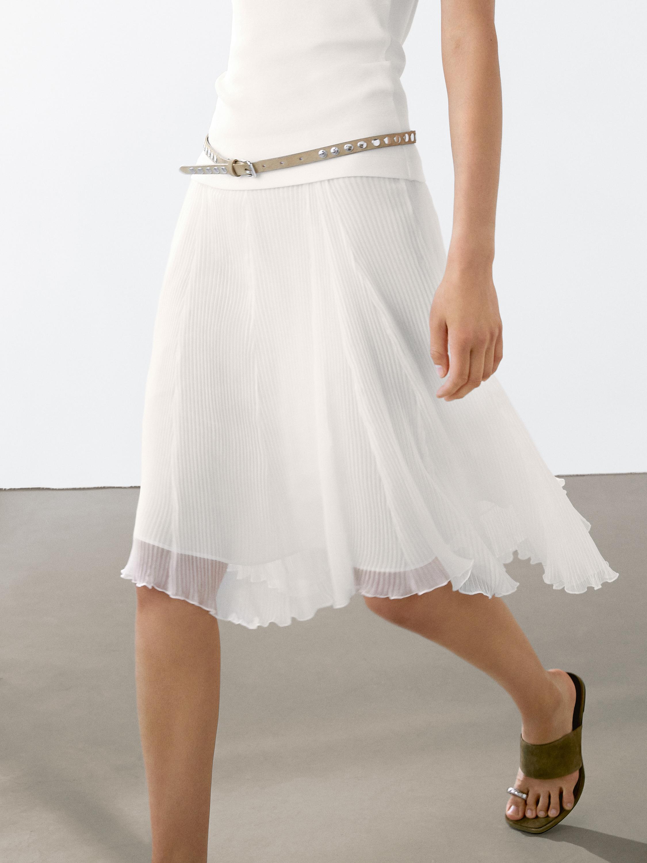 Pleated godet midi skirt - White | ZARA United States