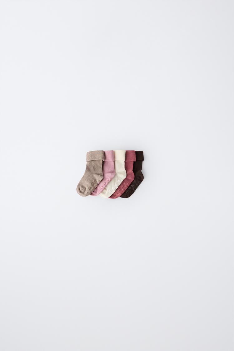 5-PACK OF NON-SLIP SOCKS — Pink