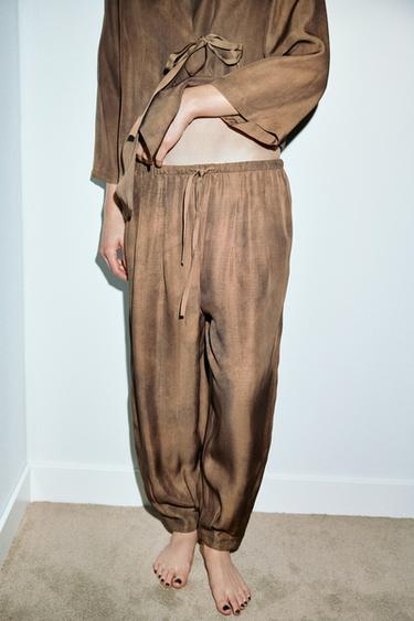 Zara VOLUME PRINTED PANTS - Brown