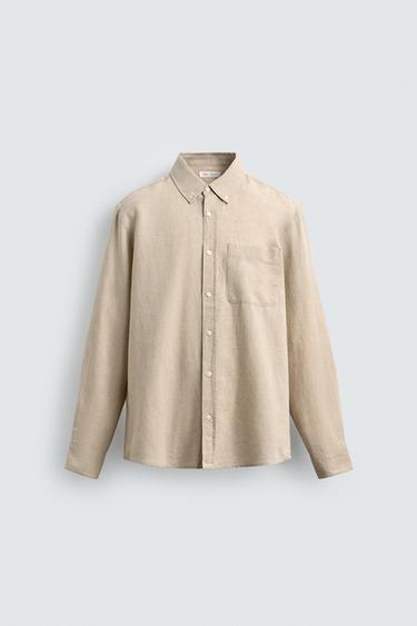 Zara REGULAR FIT LINEN-COTTON SHIRT - Light beige