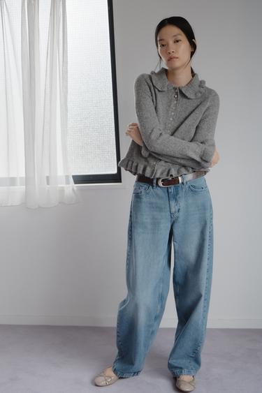 ミッドライズバギーバレルデニムパンツインディゴブルーZaraのミッドライズバギーバレルデニムパンツ - インディゴブルー