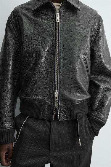 VESTE EN CUIR GRAVÉ - Noir de Zara - Image 4