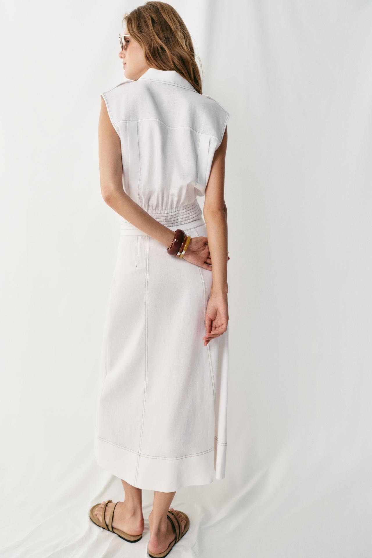 LINEN WRAP SKIRT WITH TOPSTITCHING — White