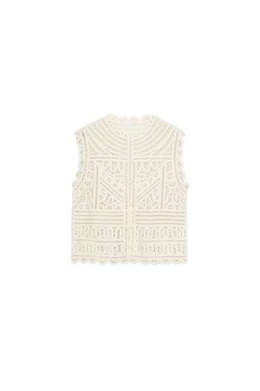 Zara ZW COLLECTION CROCHET BLOUSE - Ecru