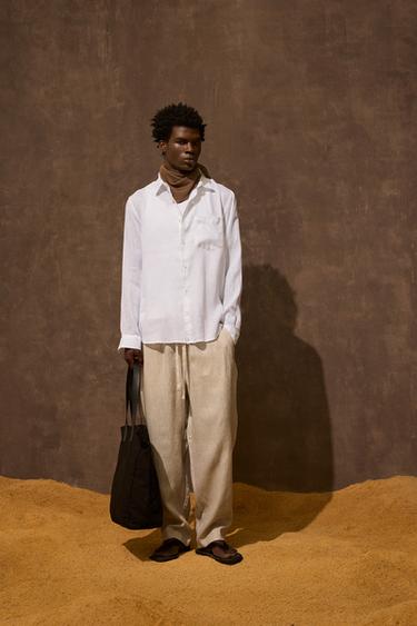 قميص 100% من الكتان - أبيض by Zara