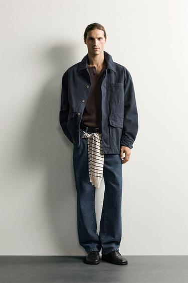 REGULAR FIT CANVAS OVERSHIRT - Navy blue by Zara - Image 0