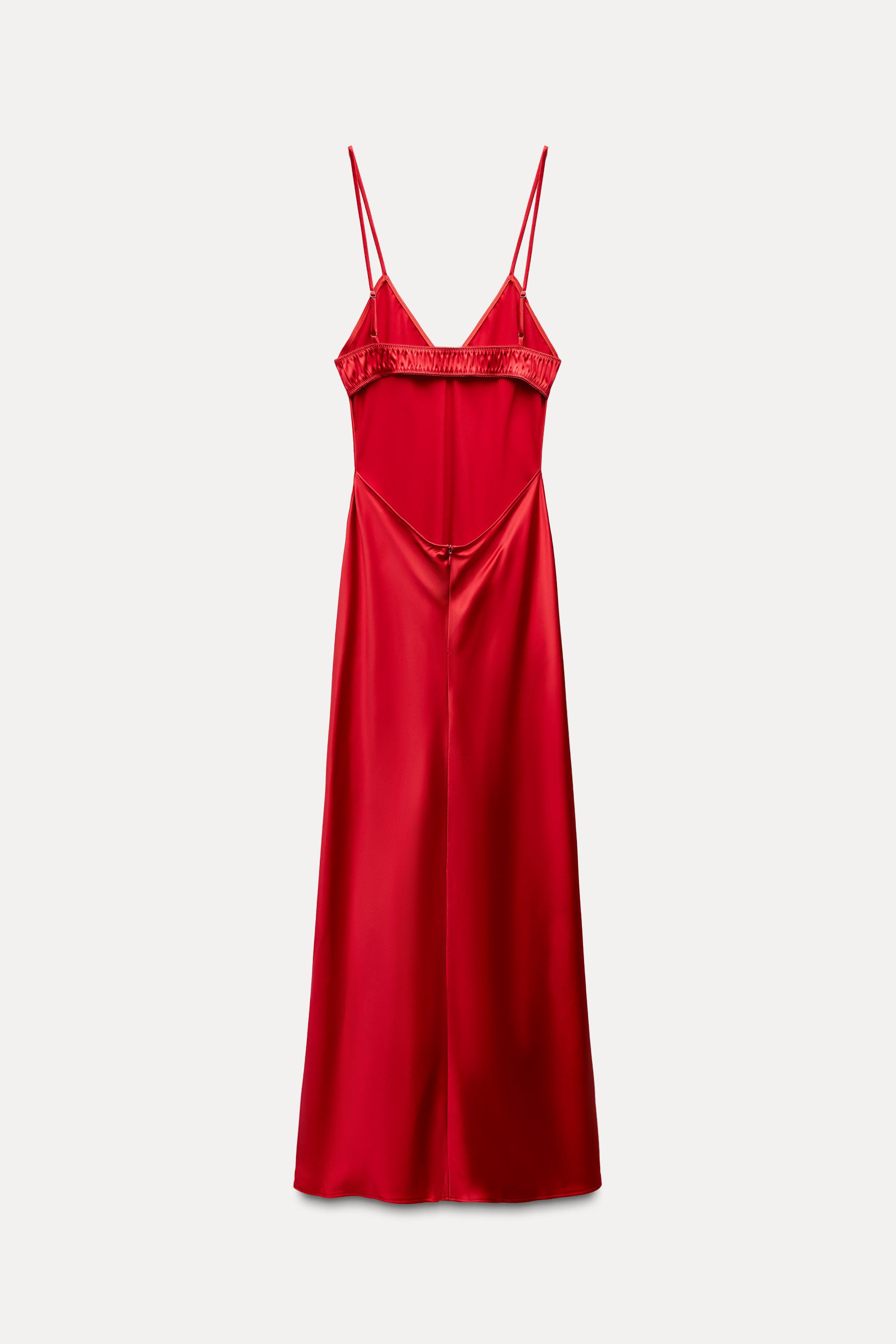 zara satin camisole dress red SATIN POLKA DOT DRESS - Red