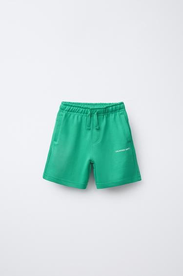 Zara RAISED TEXT PLUSH SHORTS - Mid-green