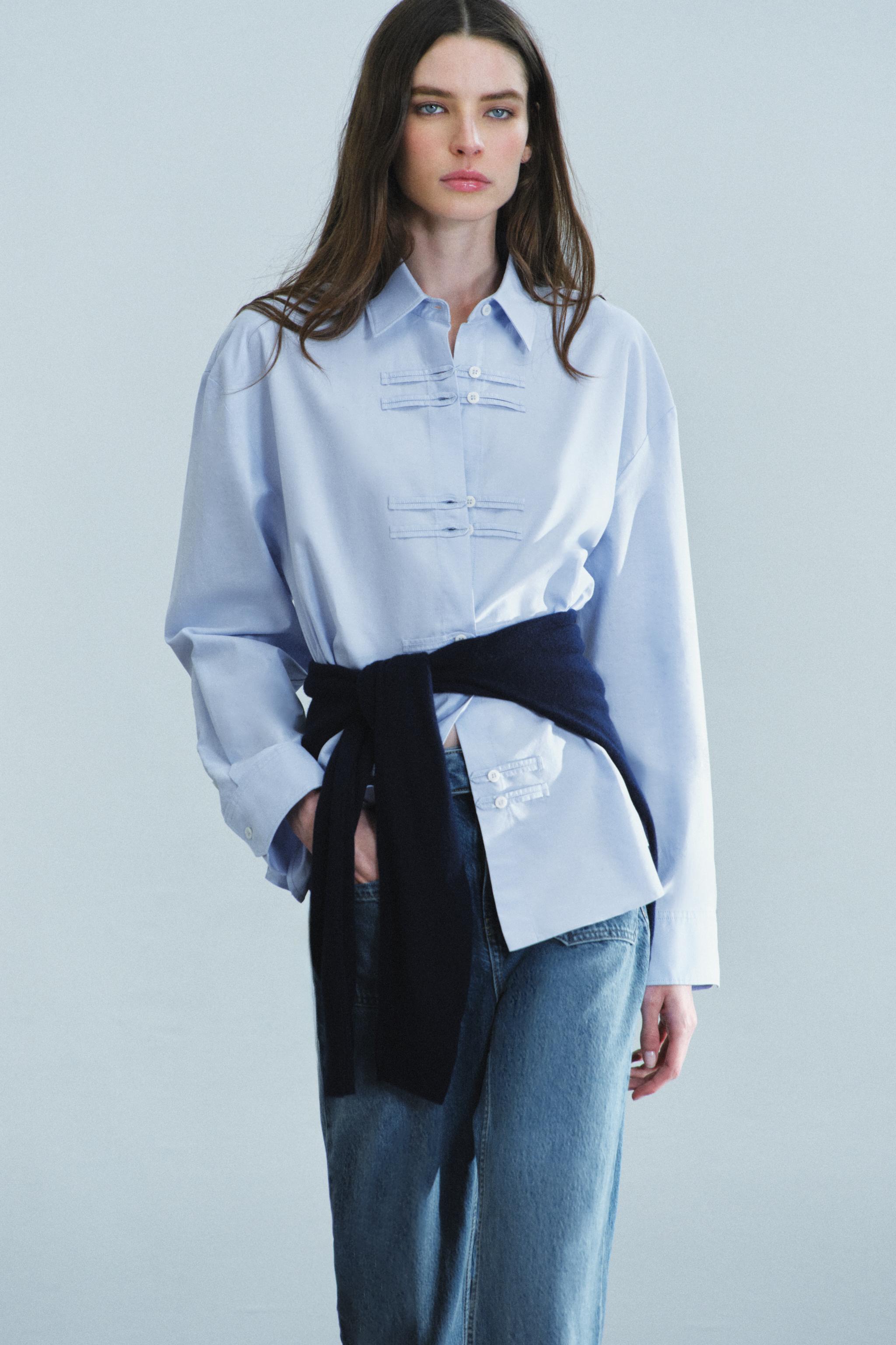 Zara ZW COLLECTION SÜSLÜ DÜĞMELİ OXFORD GÖMLEK görsel 7