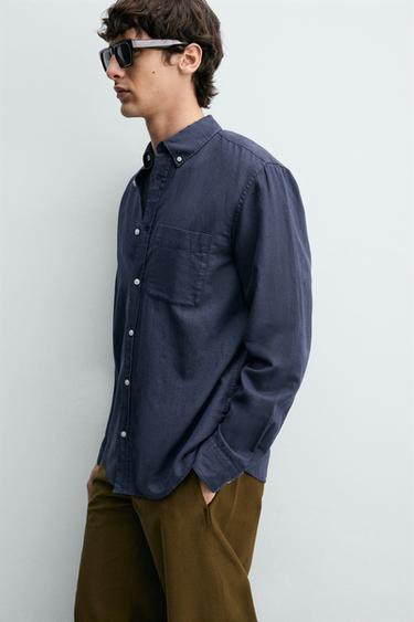 REGULAR FIT LINEN/COTTON SHIRT - Blue by Zara - Image 5
