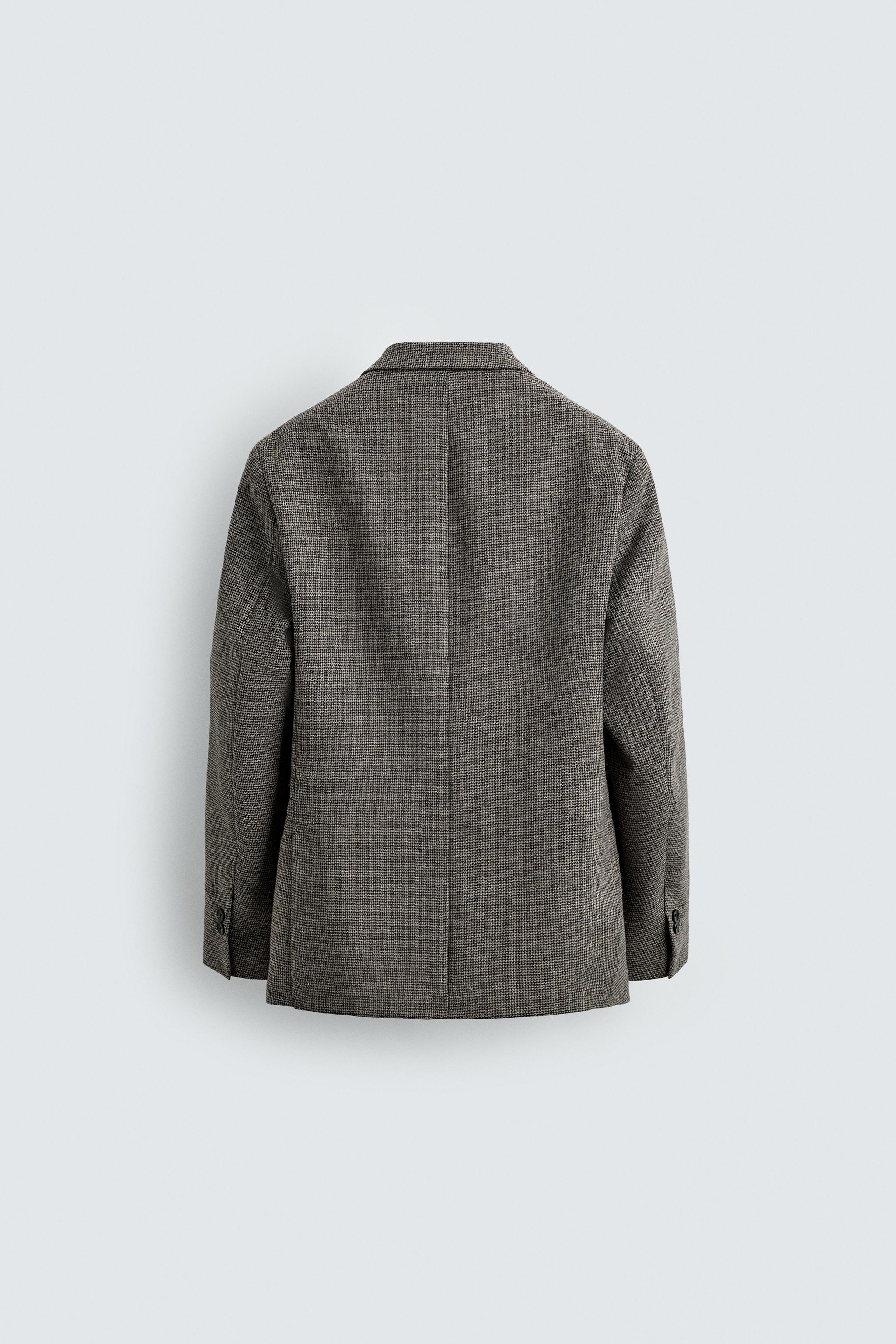 ZARA ザラ ハウンドトゥーステクスチャー ジャケット M レギュラーフィットハウンドトゥース柄ブレザー - ブラウン | ZARA
