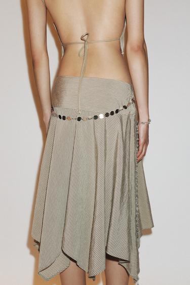 JUPE MIDI ASYMÉTRIQUE CEINTURE RAYURES - Beige-marron de Zara - Image 3