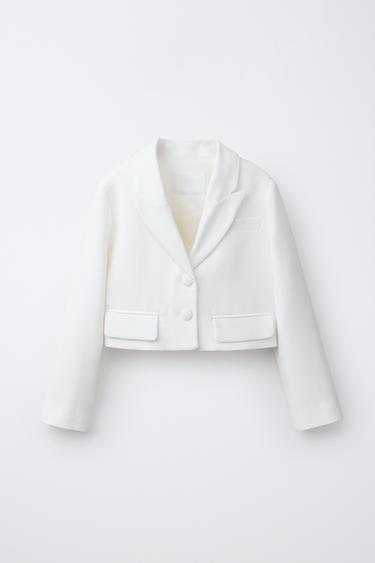 PLAIN CROPPED BLAZER - Oyster-white by Zara