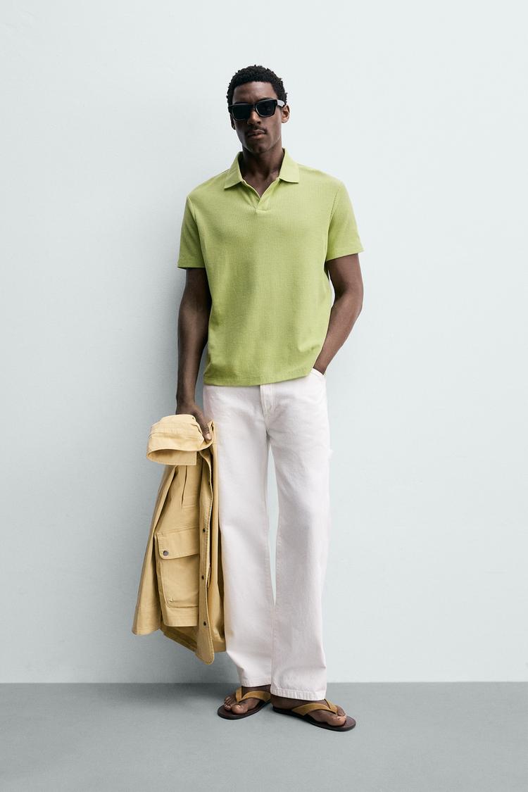 ZARA REGULAR FIT COTTON TEXTURED POLO SHIRT