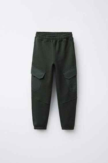 FLEECE CARGO JOGGER TROUSERS - Green by Zara