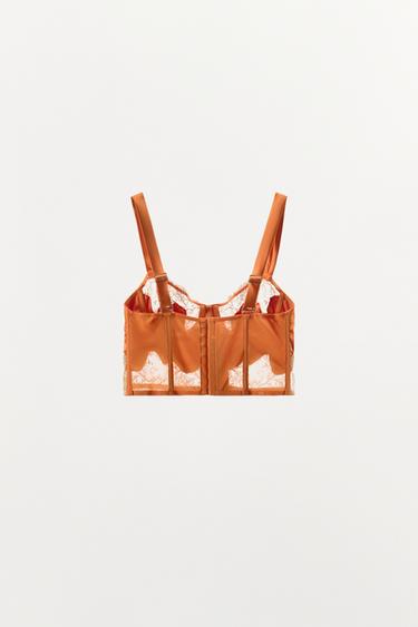 SOUTIEN-GORGE À ARMATURES CORSÉ SATINÉ DENTELLE - blanc-orange de Zara - Image 6