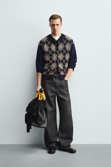 100% WOOL ARGYLE CARDIGAN - Blue by Zara