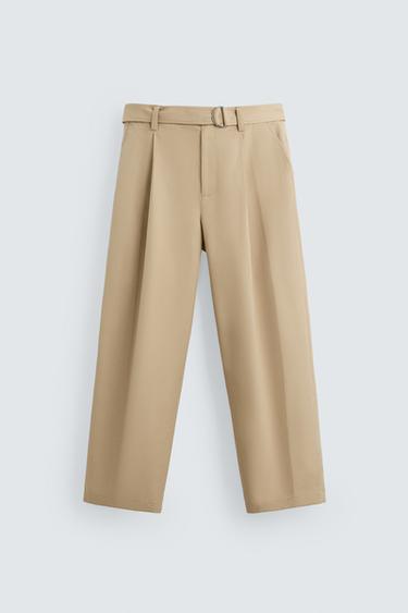 CALÇA COM PREGAS E CINTO - castanho da Zara