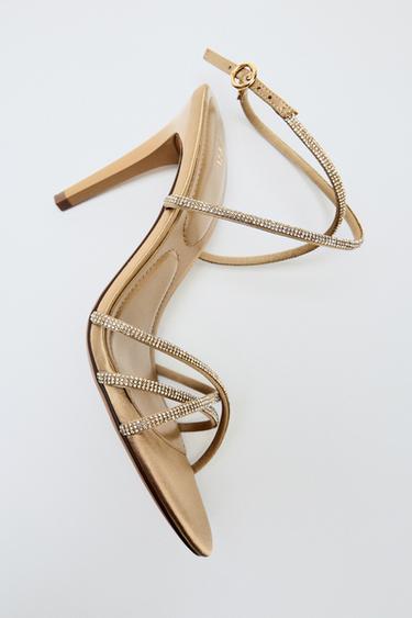 HEELED SANDALS WITH RHINESTONE DETAIL - Beige by Zara