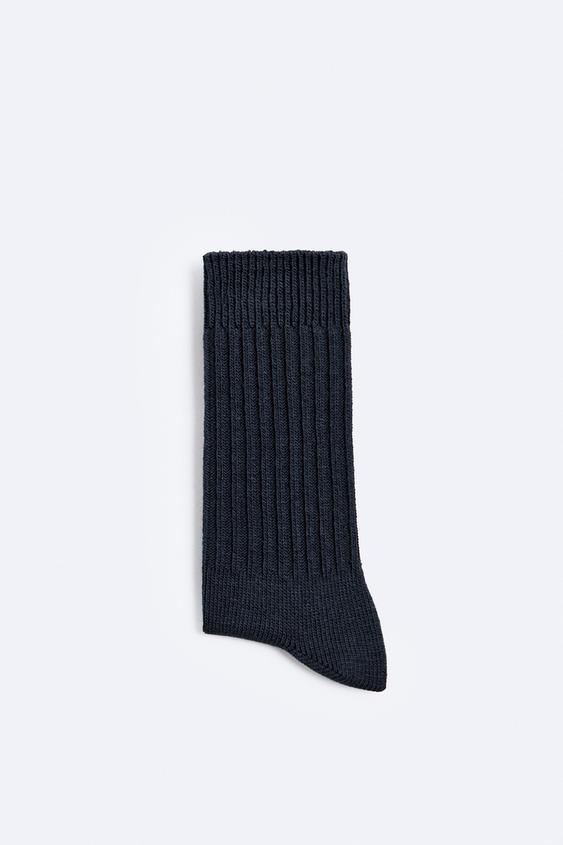 RIBBED TEXTURED SOCKS Navy blue ZARA India