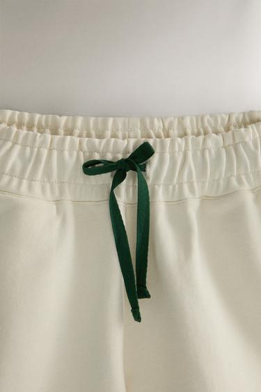 COTTON SHORTS WITH CONTRAST DRAWSTRINGS - Ecru / Green by Zara - Image 1