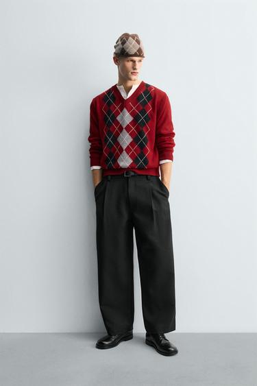 JACQUARD-PULLOVER AUS 100 % WOLLE MIT RAUTENMUSTER - Rot von Zara - Bild 0