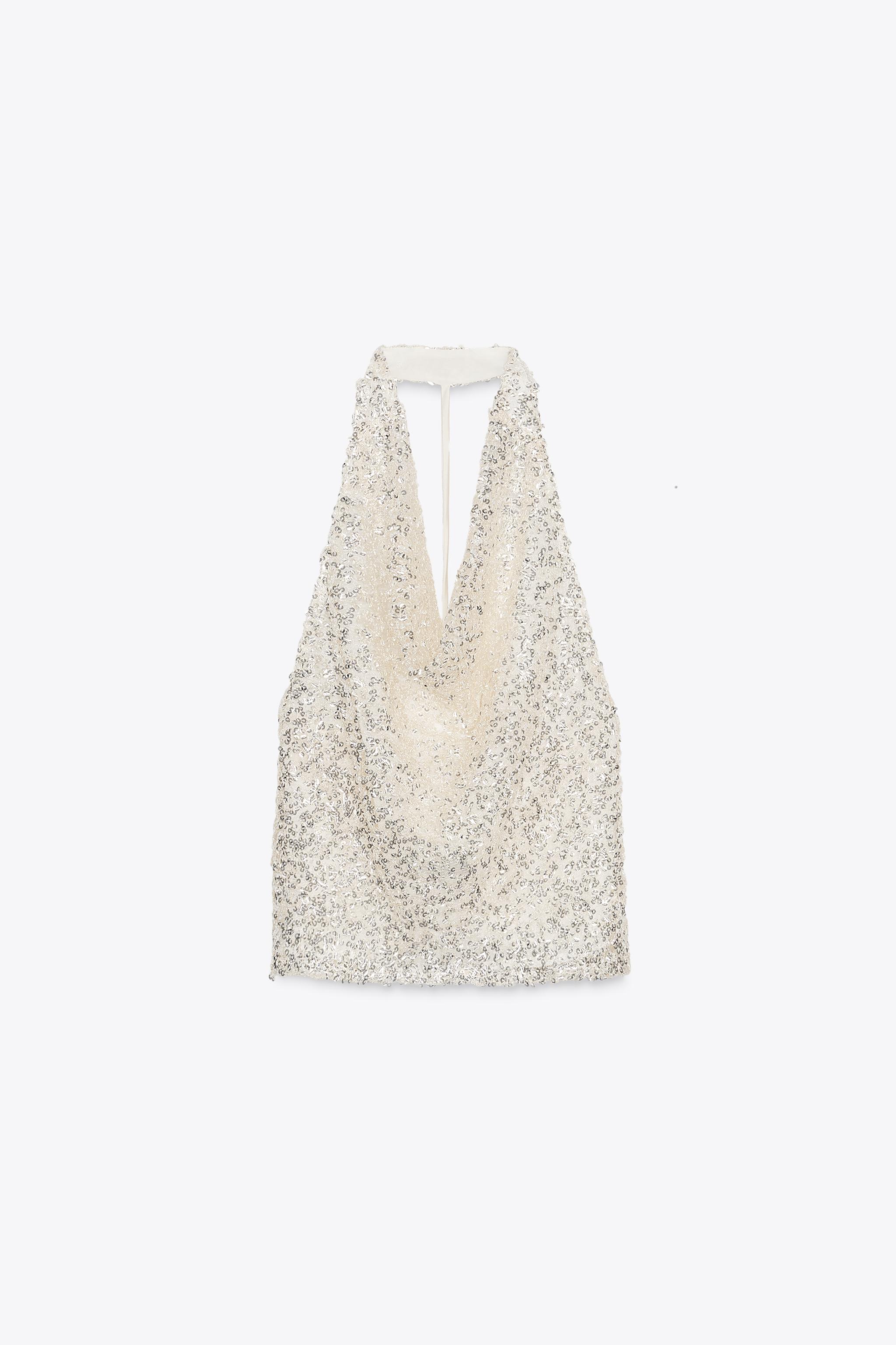 TOP HALTER À SEQUINS