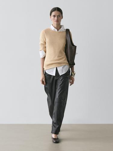 Pull en maille de coton mélangé - jaune paille de Zara